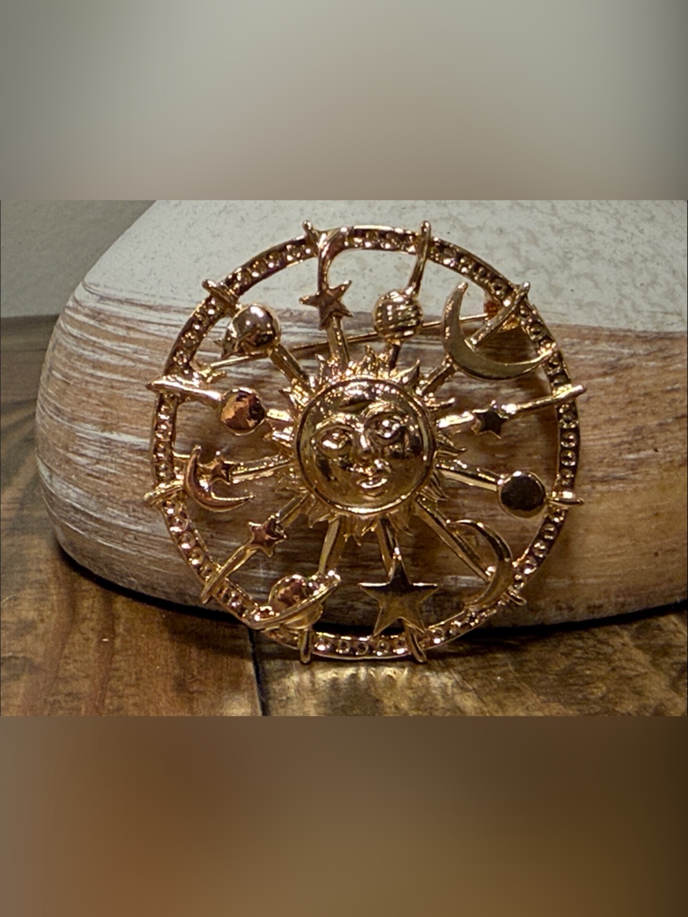 Gold Sun & Moon Broach Accent